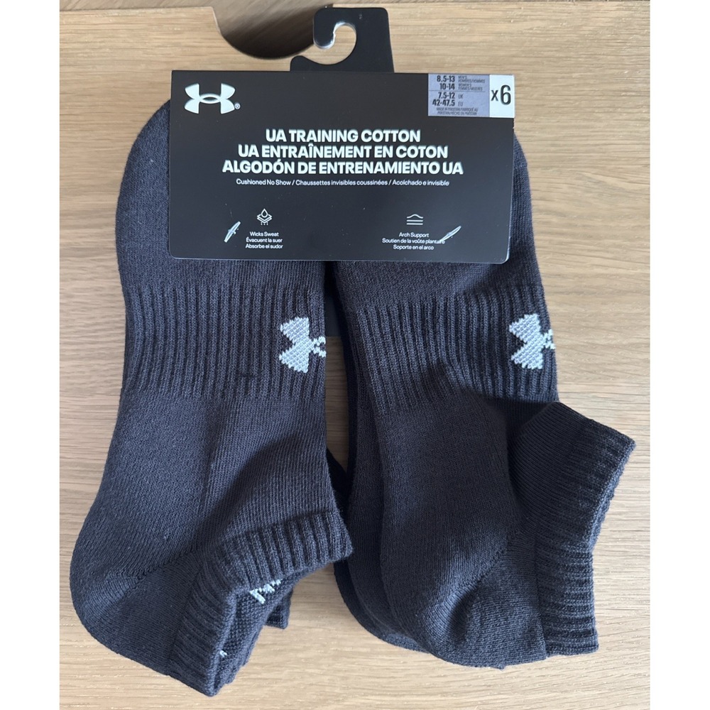 Under Armour Mens Training Cotton -‎ Cushioned No Show  Black Socks SZ 8.5-13